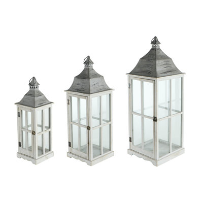 Lanterne pour fenêtre en bois + métal + verre 3 pièces gris