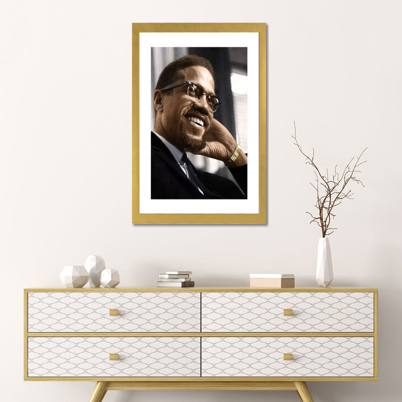 Malcolm X (1925-1965) par Granger-impression, Blanc, H 24 po x l 16 po x P 1 po, Papier encadré doré