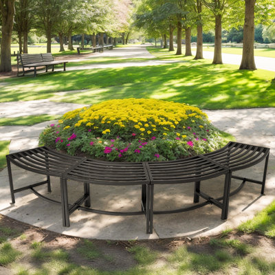 4Pcs 23-Inch Black Iron Arc-Shaped Benches