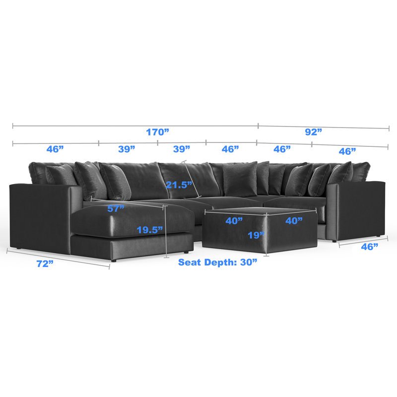 Nyrie 5-piece Modular Sectional And 1 Included Cocktail Ottoman, Right Hand Facing, Blue/Gray Polyester