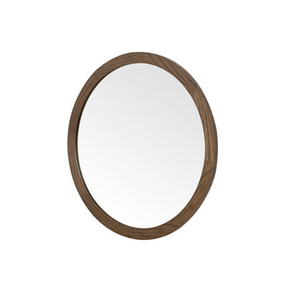 ARIEL Round Wooden Mirror 24" in Brown Oak