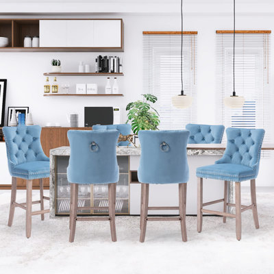 Velvet Upholstered Bar Stool with Button Tufted Back