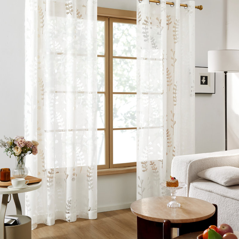 Ozrenka Sheer Curtain Pair, Beige, 52" W x 54" L