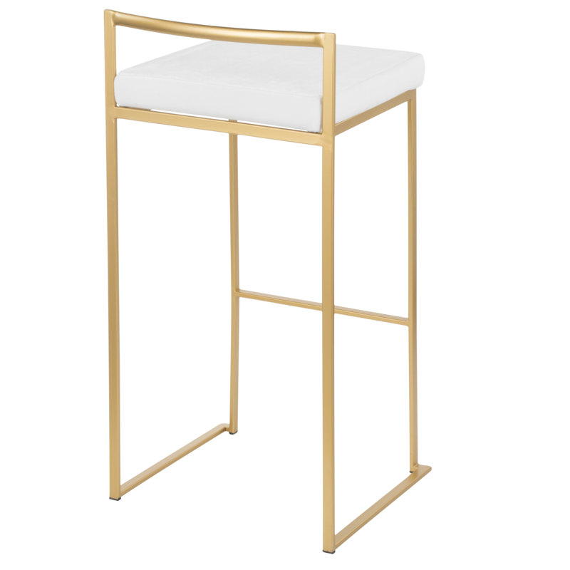 Fuji Contemporary-Glam Stackable Barstool In Gold With White Velvet Cushion By Lumisource - Set Of 2