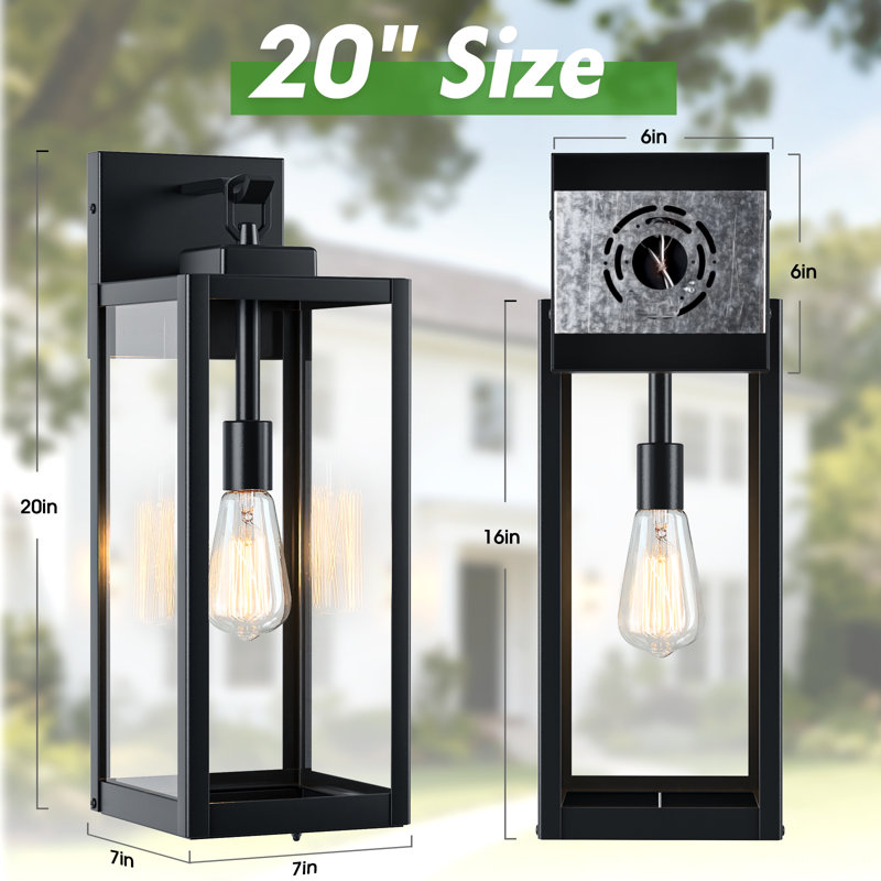 20" Large Outdoor Wall Light Fixtures 2 Pack, Modern Exterior Lighting Fixtures With Closed Bottom, Black Outdoor Sconce Light, Waterproof Outside Lights For House Porch Garage Patio