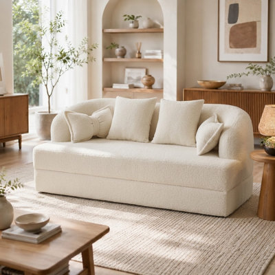 Canapé-lit de style incurvé pliable sans cadre avec coussins pour petits appartements et chambres d'amis de style moderne et minimaliste 30D