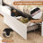 Farmhouse Bed Frame with Bookcase Headboard & 4 Storage Drawers - Rustic Wooden Platform Bed with LED Lights , No Box Spring Needed-177192654-181285278