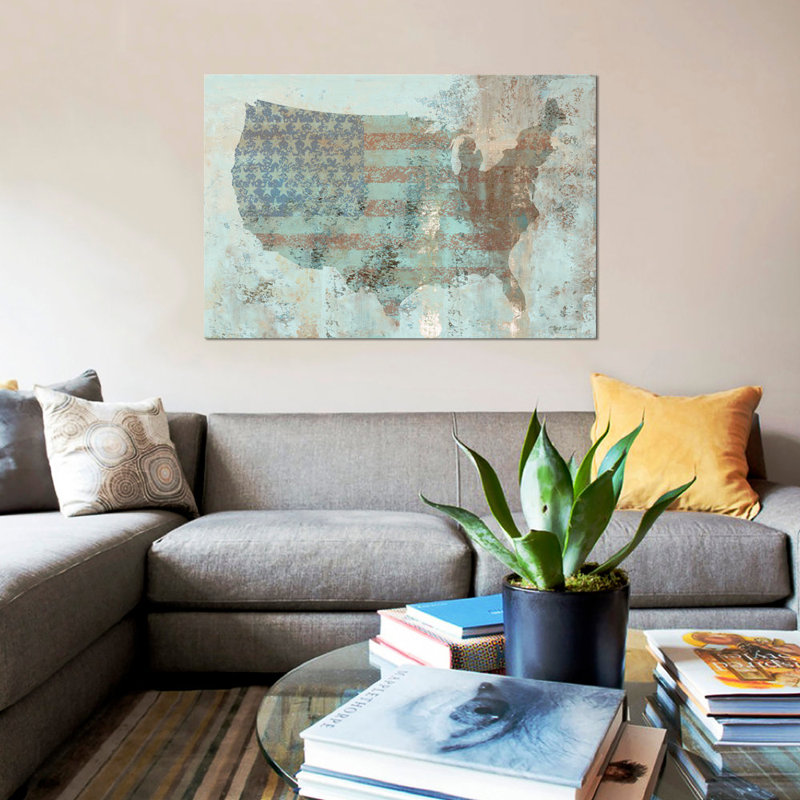 « rétro carte des états-unis », impression sur toile, H 18 po x l 26 po x P 1,5 po, Toile tendue, Pas de tapis