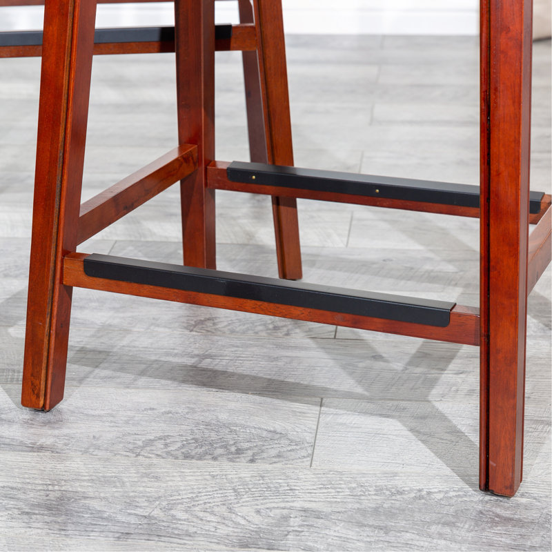 Tabouret 30 ", siège en cuir, Siège beige / structure cerise