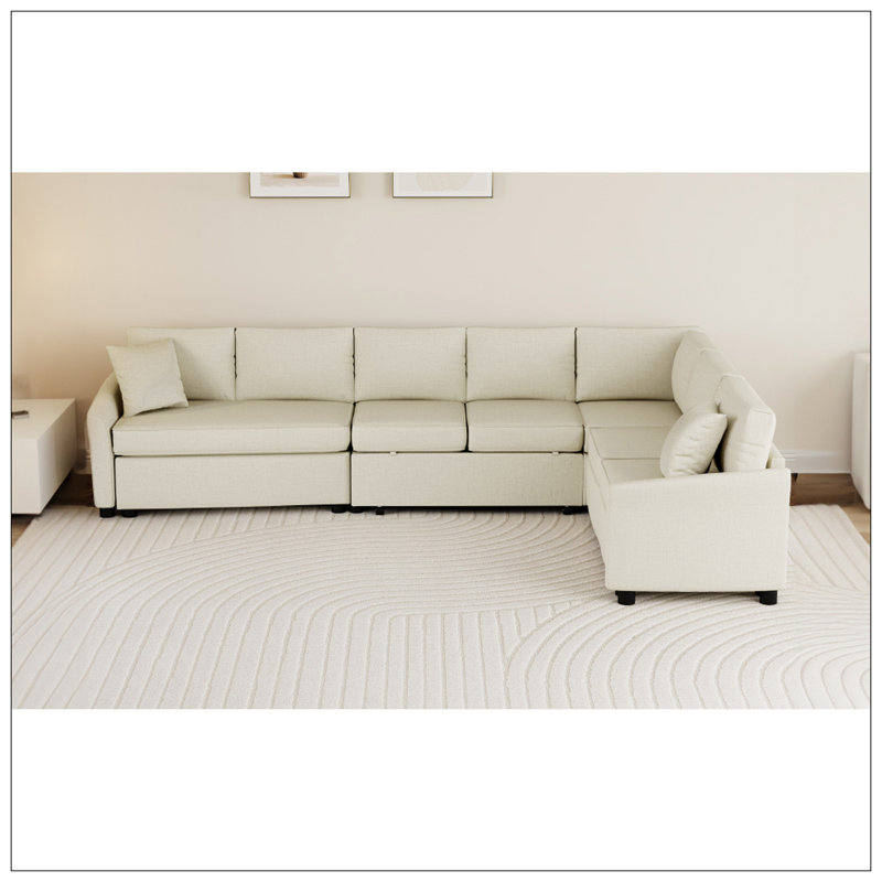 Sofa Bed Pull Out Sofa Sleeper with Two Back Pillows, Two USB Ports and Two Power Sockets, Beige Chenille