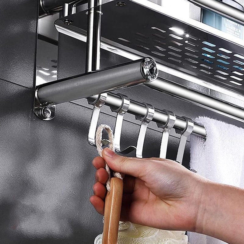 2 Piece Metal Floating Shelf with Hooks