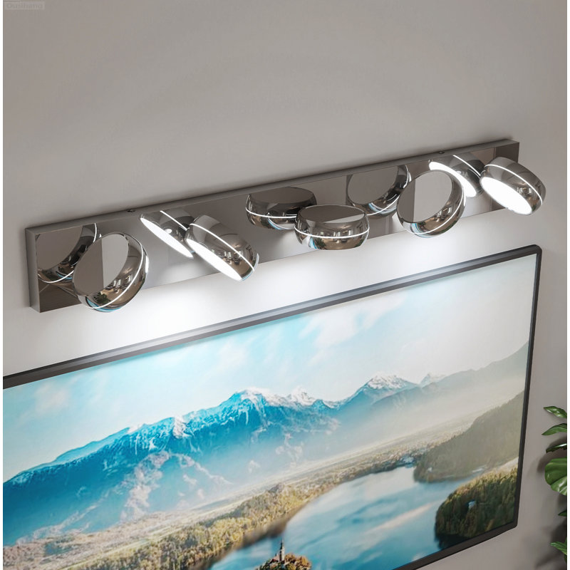 Luminaire de salle de bain moderne à 5 lumières DEL en acier inoxydable avec têtes pivotantes à 180 °, intensité variable 6000K, chrome