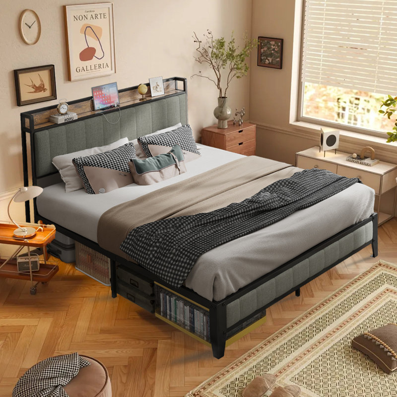 Tilisha Upholstered Metal Slat Storage Bed