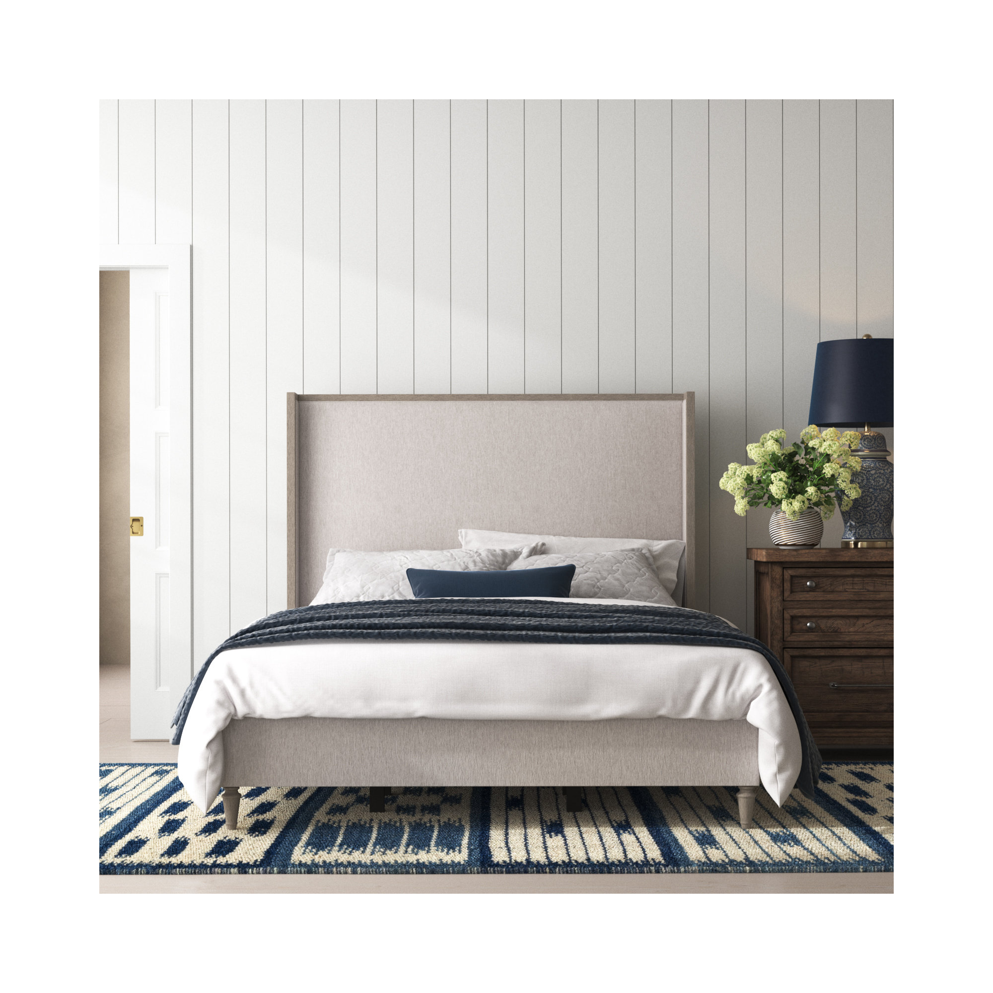 Dinora Upholstered Wingback Bed, Queen