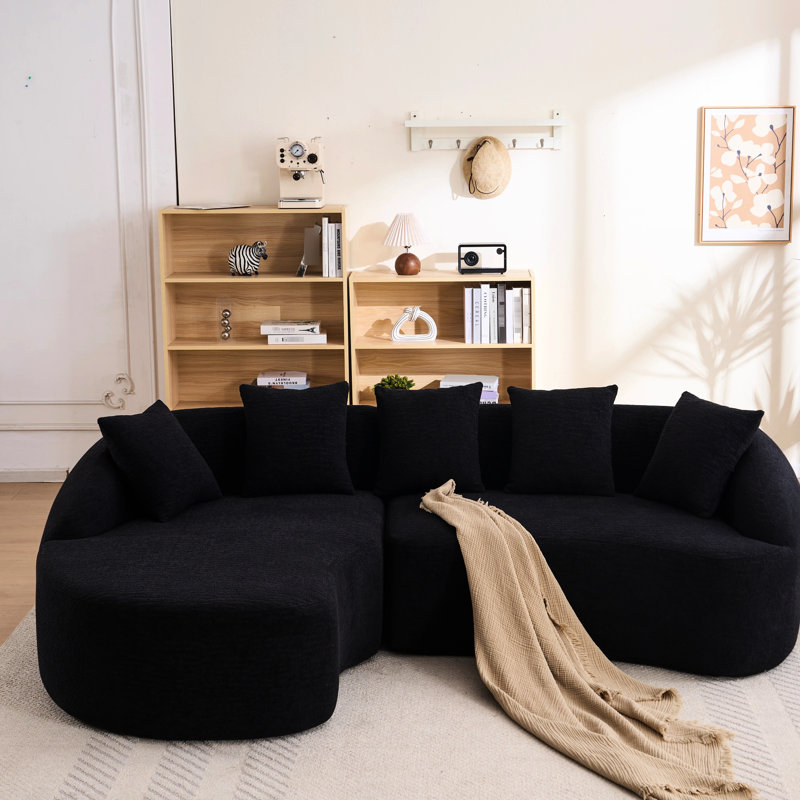Nouveau canapé modulaire en forme de L sans os avec méridienne incurvée, canapé modulaire en chenille, mousse 30D haute densité, canapé-lit modulaire minimaliste pour le salon.