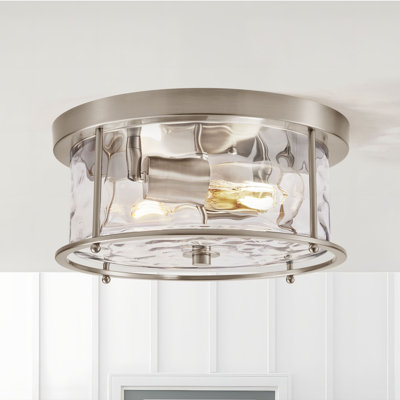 Alixandra 2-Light Flush Mount Hammered Glass Ceiling Light with Metal Frame