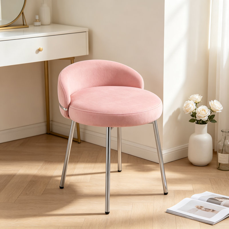 Chaise de coiffeuse avec tabouret d'appoint à dossier bas pour salle de bain et salon, velours, rose, Pink Velvet