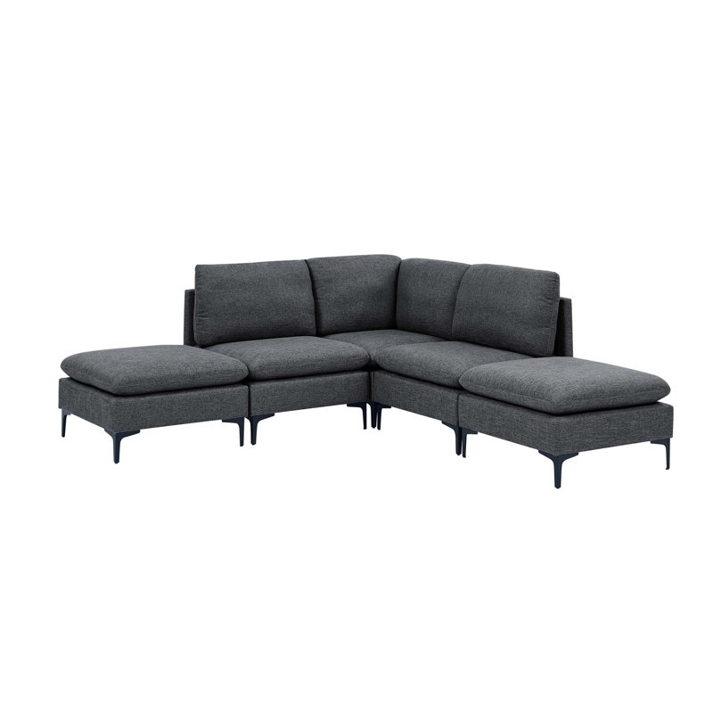 Linen Modular Sectional Sofa with Metal Legs