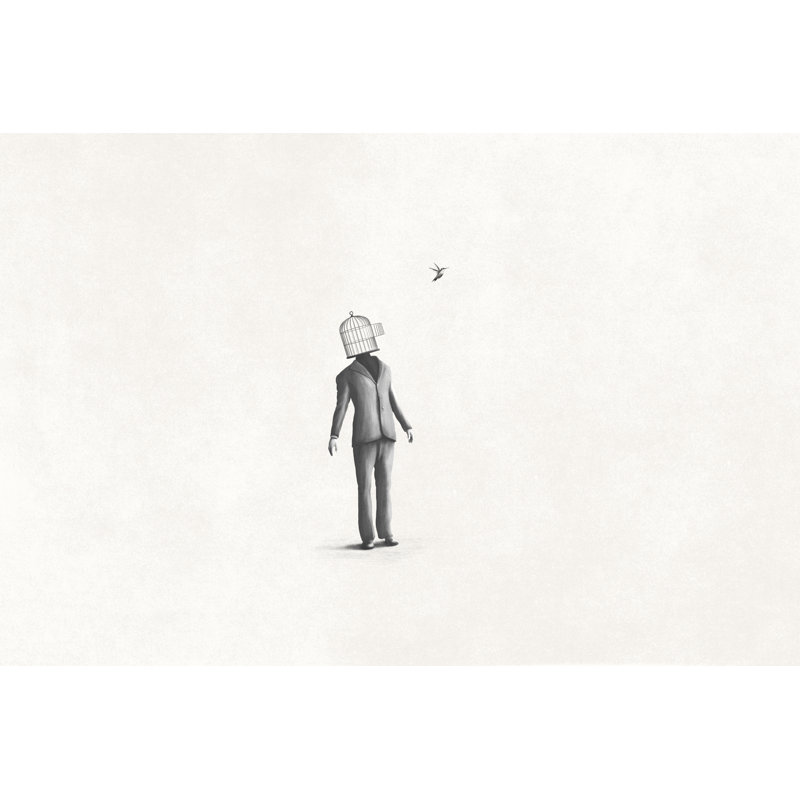 Illustration Of Man With Birdcage Over His Head by Francescoch - Wrapped Canvas Print, 30cm H x 30cm W x 3.8 cm D