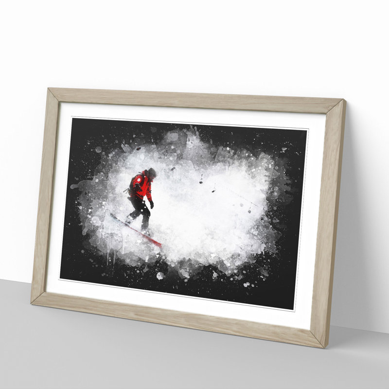 Snowboarding - Single Picture Frame Print on Wood, Oak Framed, 65cm H x 90cm W x 2cm D