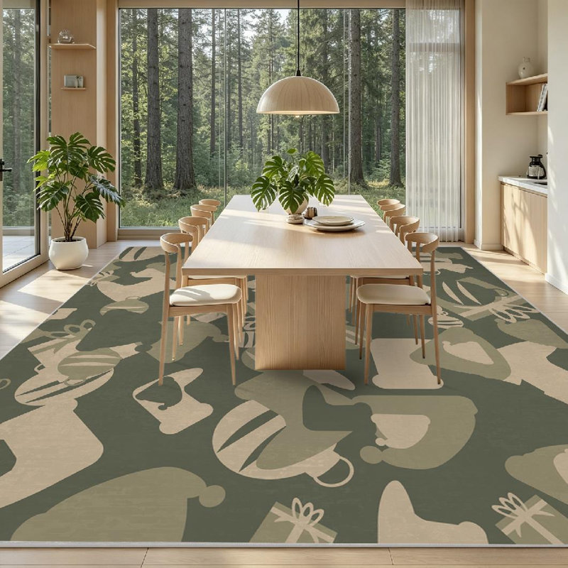 Tapis d'intérieur vert lavable à la machine, motif camouflage militaire abstrait, Rectangle 71 po x 98 po