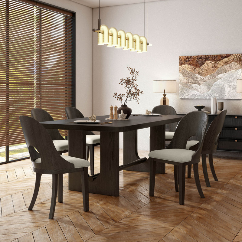 Doloros Dining Table Set, Ash Gray, 7 Pieces: Table, 6 Chairs