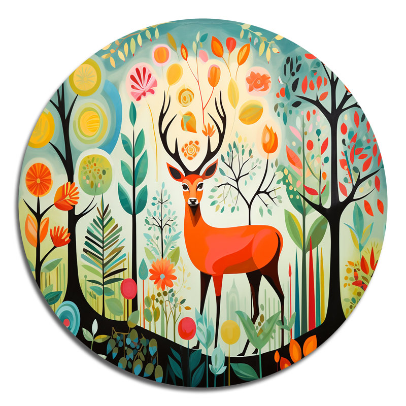Green Mid Century Mod Nature I - Abstrait rond en métal, H 16 po x l 16 po