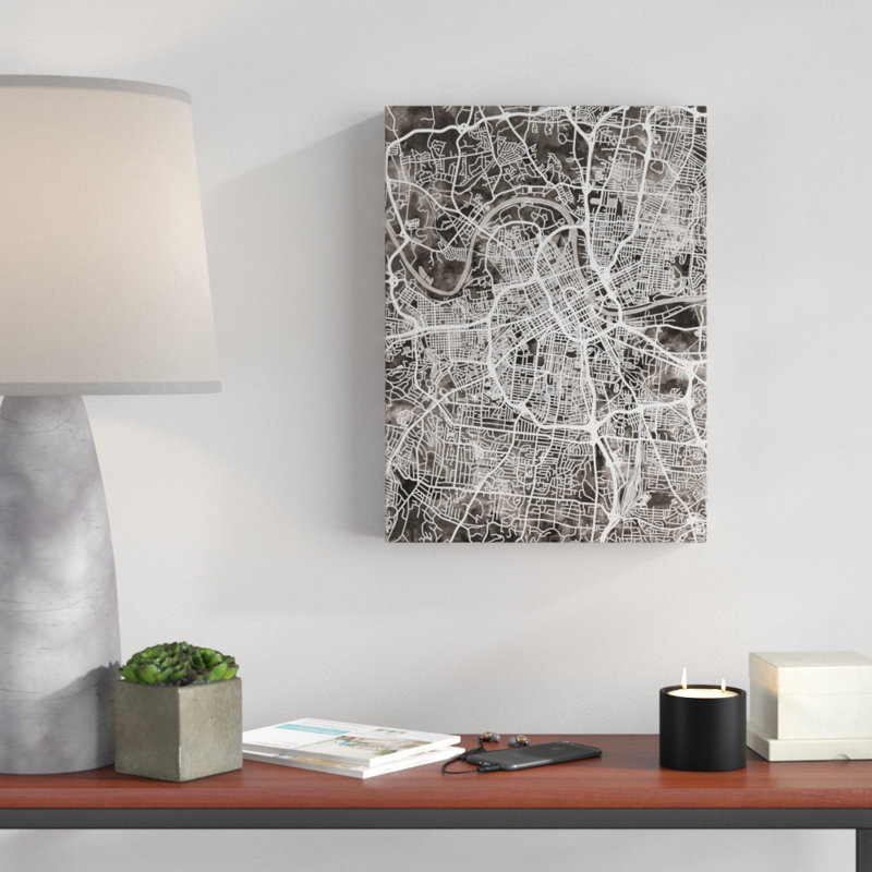 « nashville tennessee city map black », impression sur toile tendue, H 19 po x l 14 po x P 2 po