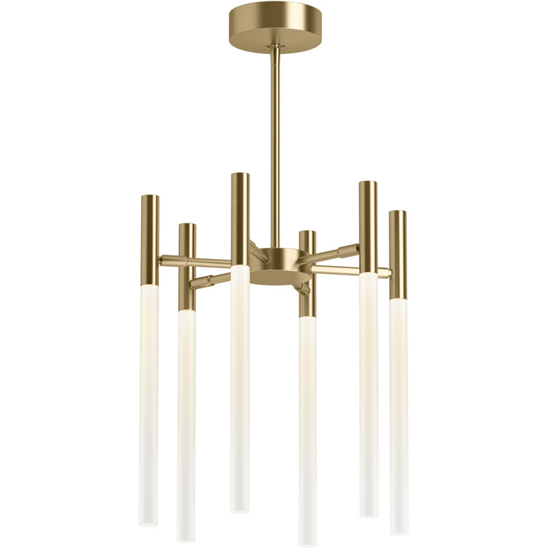 6 - Light Unique / Statement* Modern Linear LED Chandelier, Brushed Gold