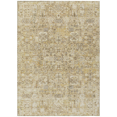 3' X 5' Wheat Beige And Gray Floral Washable Indoor Outdoor Area Rug
