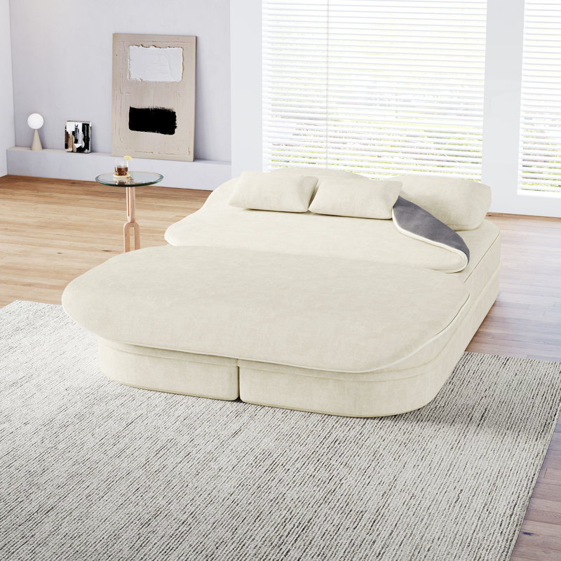 Canapé-lit en chenille 2 en 1 de 75 po Roomfitter, Chenille beige