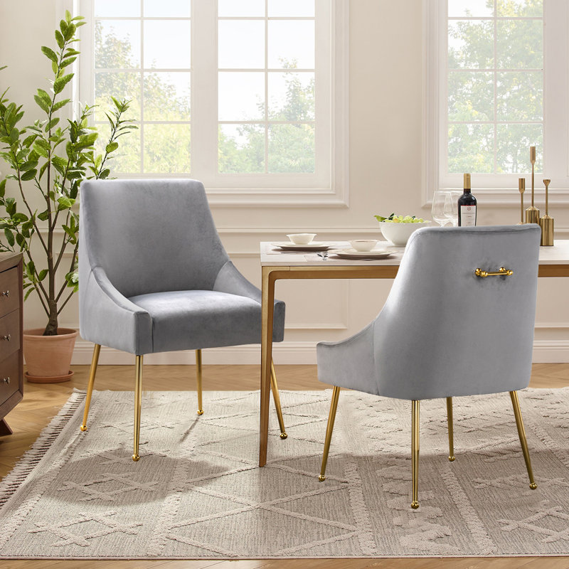  Krafick Modern Design Upholstered Accent Side Chair, Gray Velvet