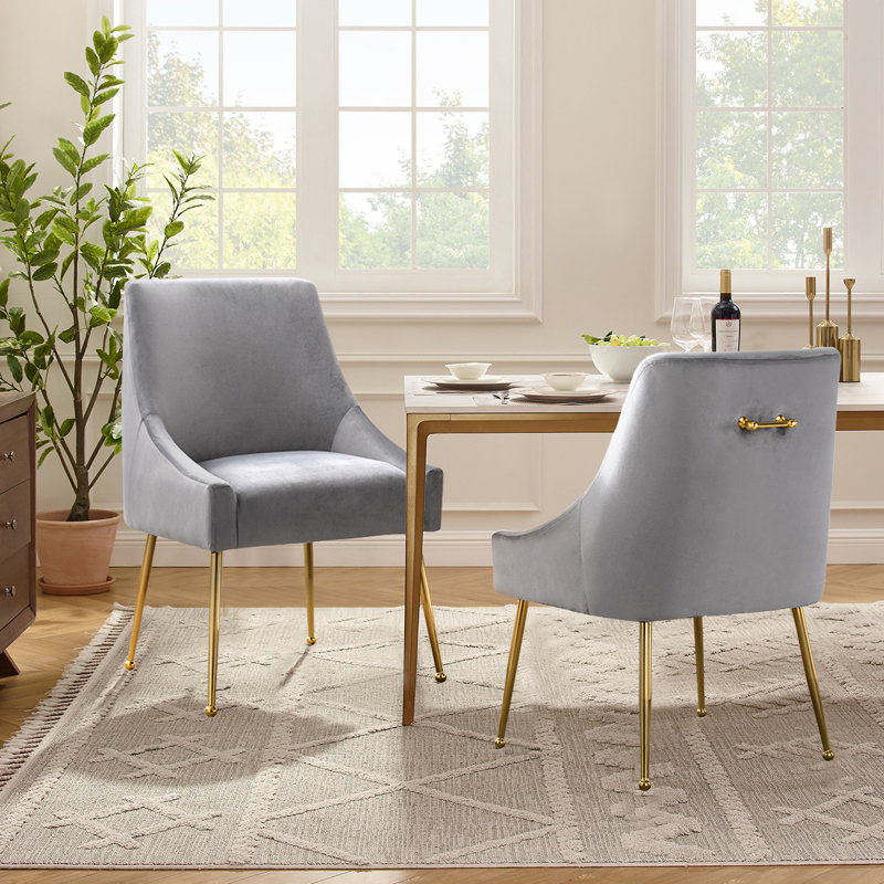 Krafick 21.2'' Wide Velvet Accent Side Chair, Grey Velvet