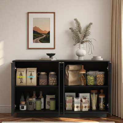 Modern Fluted Sideboard With Adjustable Shelves And Metal Handles