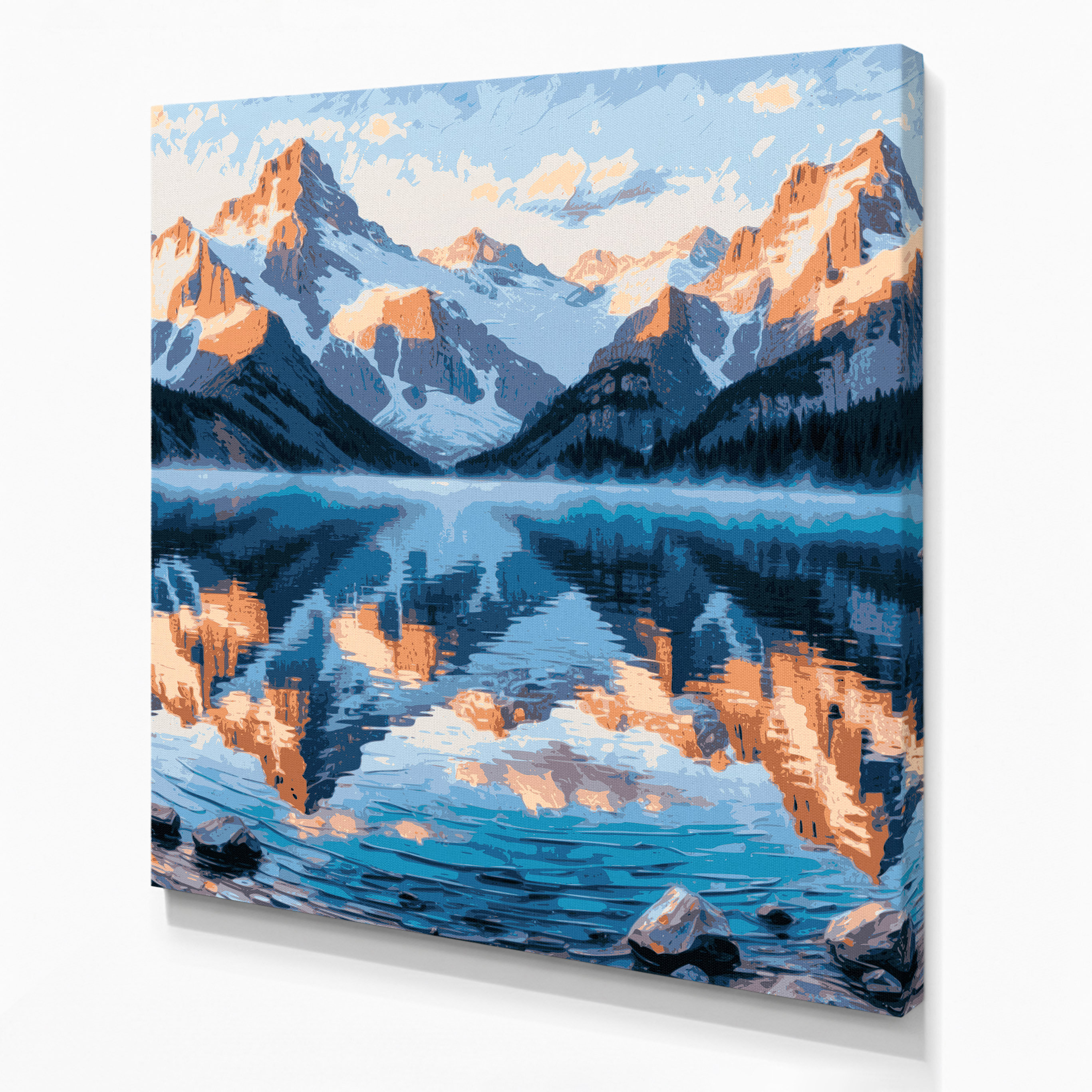 Union Rustic SciFi Alpine lake reflection Blue Canvas Wall Art ...