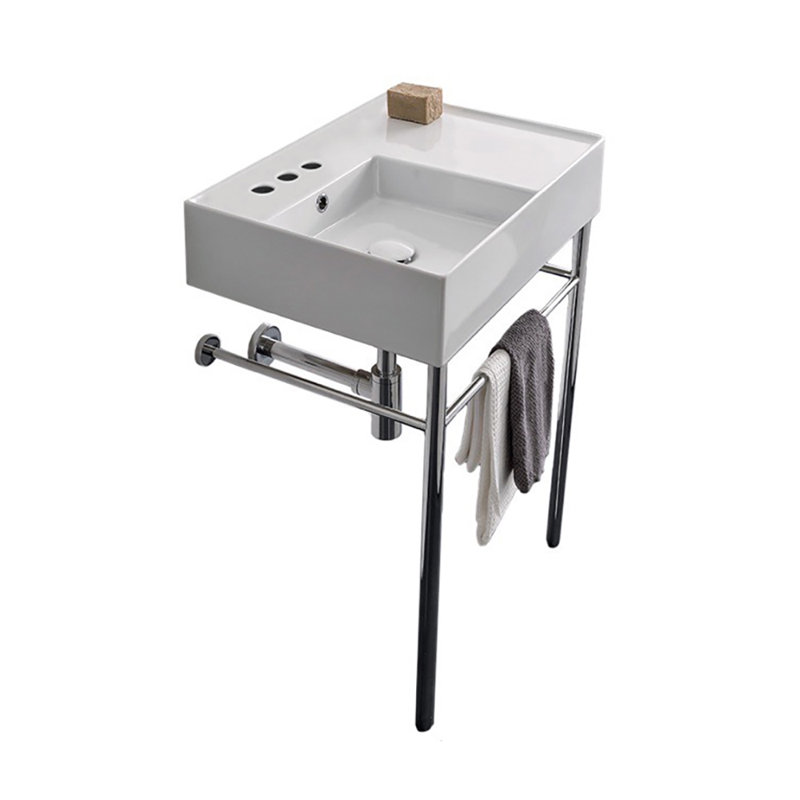 Scarabeo By Nameeks Teorema 17.32'' White Ceramic Rectangular Bathroom Sink with Overflow, Three Hole