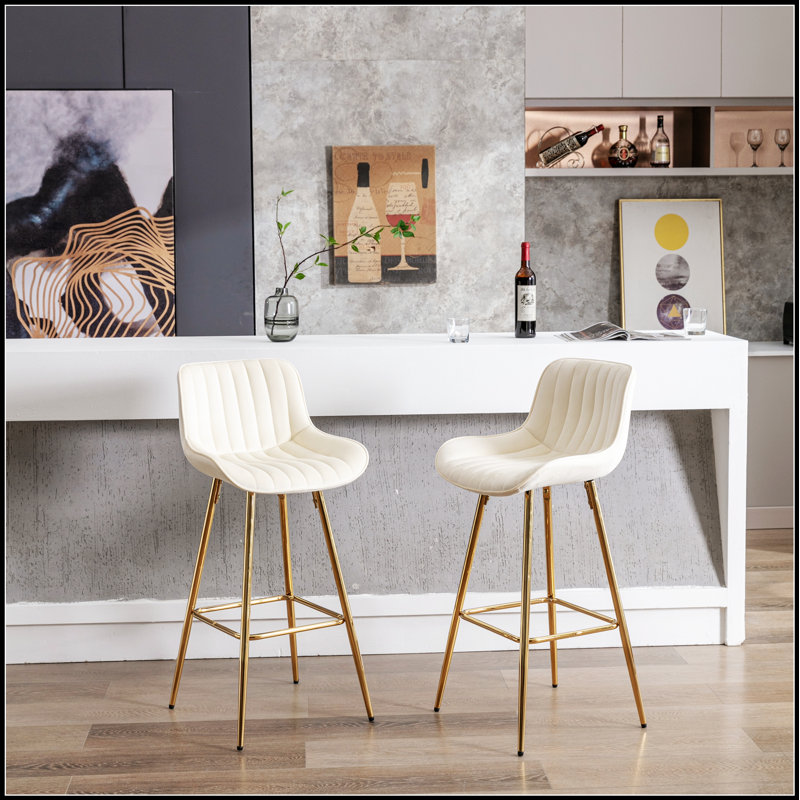Ensemble de 2 tabourets de bar modernes en velours avec repose-pieds chromé et patins de protection du sol, parfait pour la cuisine et les bars