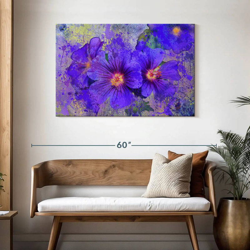 Harnek Blotted Purple Flowers, 30" H x 45" W