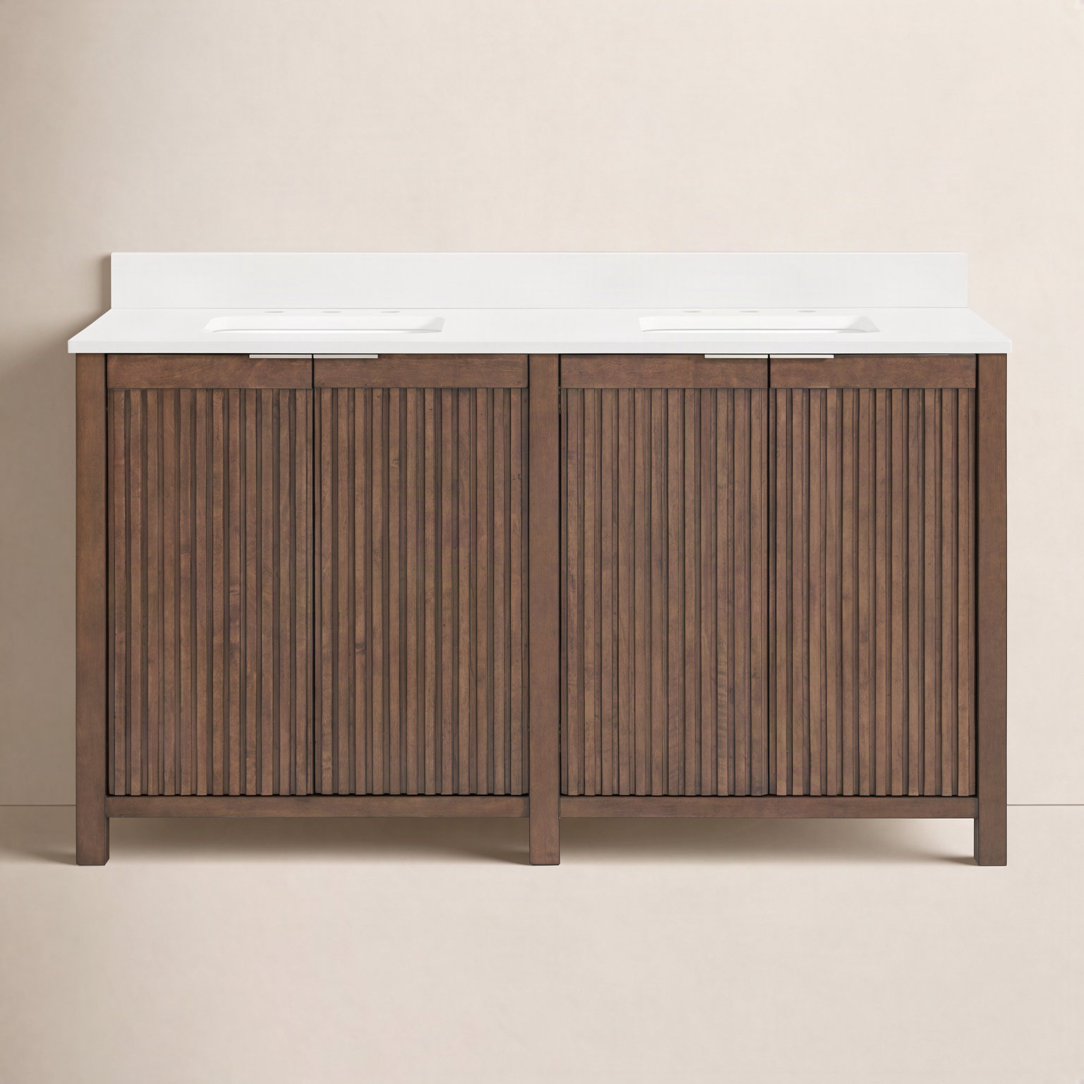 Through Lines 60" Cherry Double Bathroom Vanity, Brown