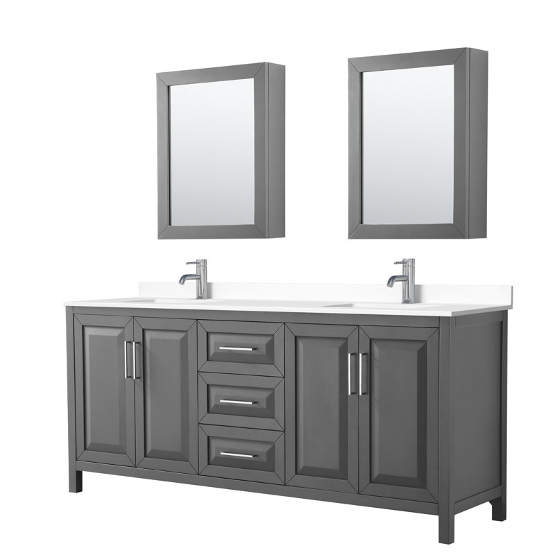 Daria 80'' W Double Vanity, White Cultured Marble, Dark Gray, Polished Chrome