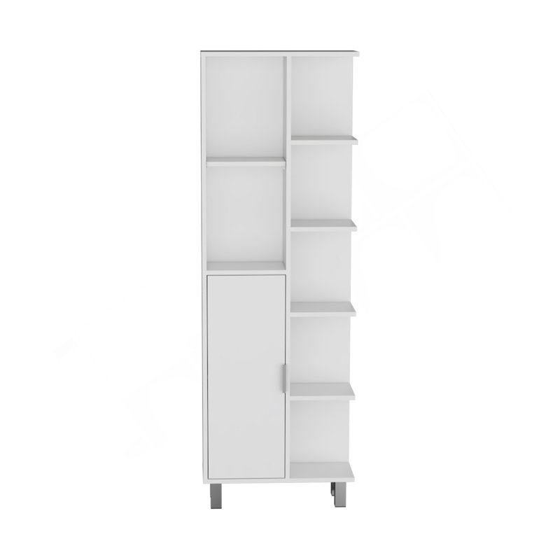 Linen 63-Inch High Bathroom Cabinet Linen Storage Cabinet  With Seven Open Shelves