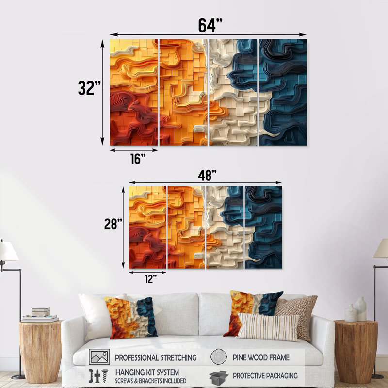 Biomorphism Fragments Forms III - Cubism Wall Art - ensemble d'art mural moderne, 4, H 32 po x l 64 po