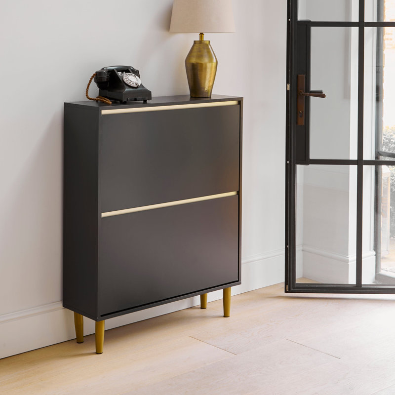 Bellandra Iliana 2 Door Shoe Cabinet, Gold/Black