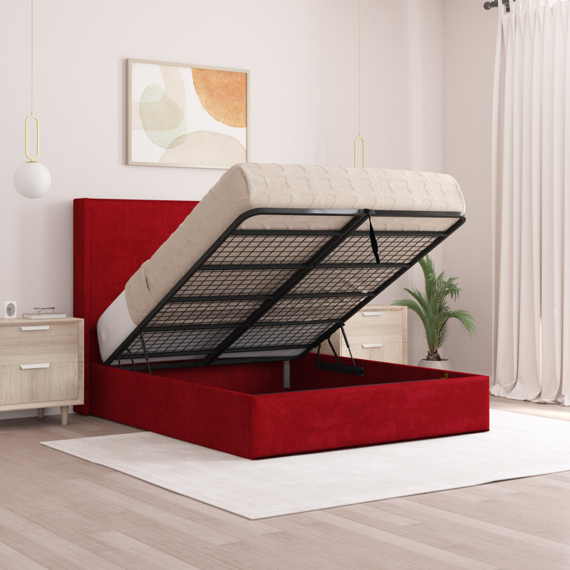 Boiko Upholstered Ottoman Storage Bed, Red, Single (3')