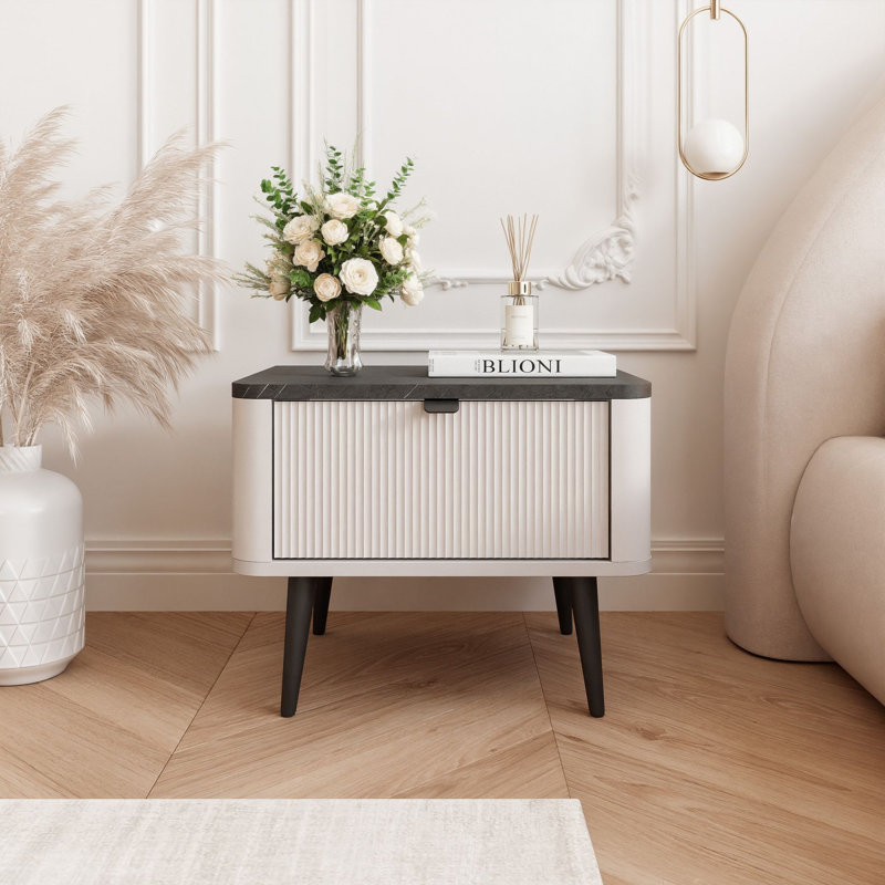 Tamarrah 50cm W Manufactured Wood Bedside Table, Grey/Beige