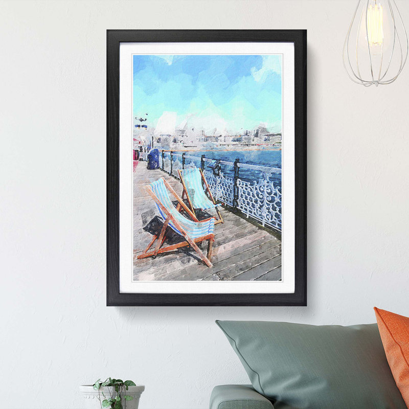 Upon Brighton Beach Pier in Abstract - Picture Frame Painting Print on MDF, Black Framed, 65cm H x 48cm W x 2cm D