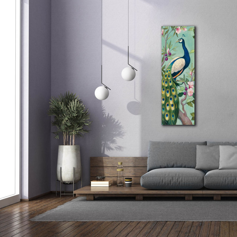 «Pretty Peacock 2 C» par Julia Purinton, art mural sur toile, H 60 po x l 20 po x P 1,5 po