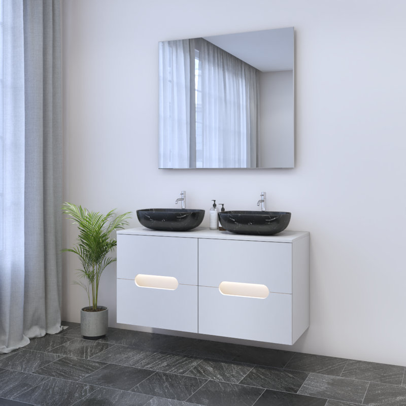 Meuble-lavabo double 47,2 po avec plateau Kashden, Noir, Blanc