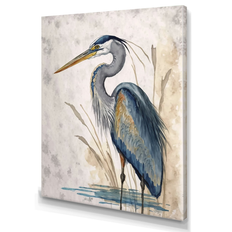 «Passabe Heron By The Waterside Watercolor II», reproduction d'art sur toile, H 32 po x l 24 po, Toile tendue, Sans cadre