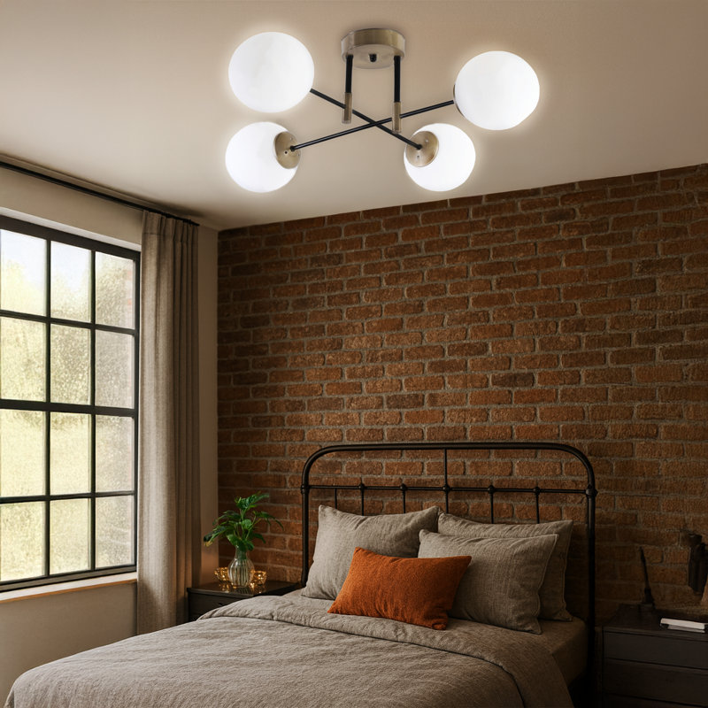 4 Lights Metal Body Linear Globe Semi-Flush Mount, White, White